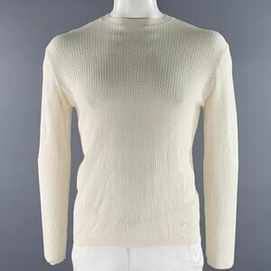 EMPORIO ARMANI Size XL Cream Waffle Knit Crew-Neck Pullover